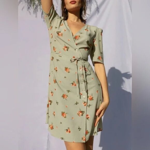 Rouje Gabinette Bouquet Romantique Tilleul Floral Wrap Dress - Picture 1 of 13